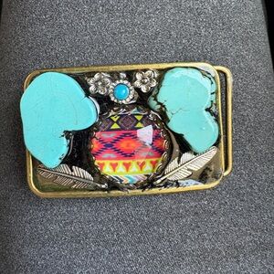 Turquoise and Multicolor Belt Buckle